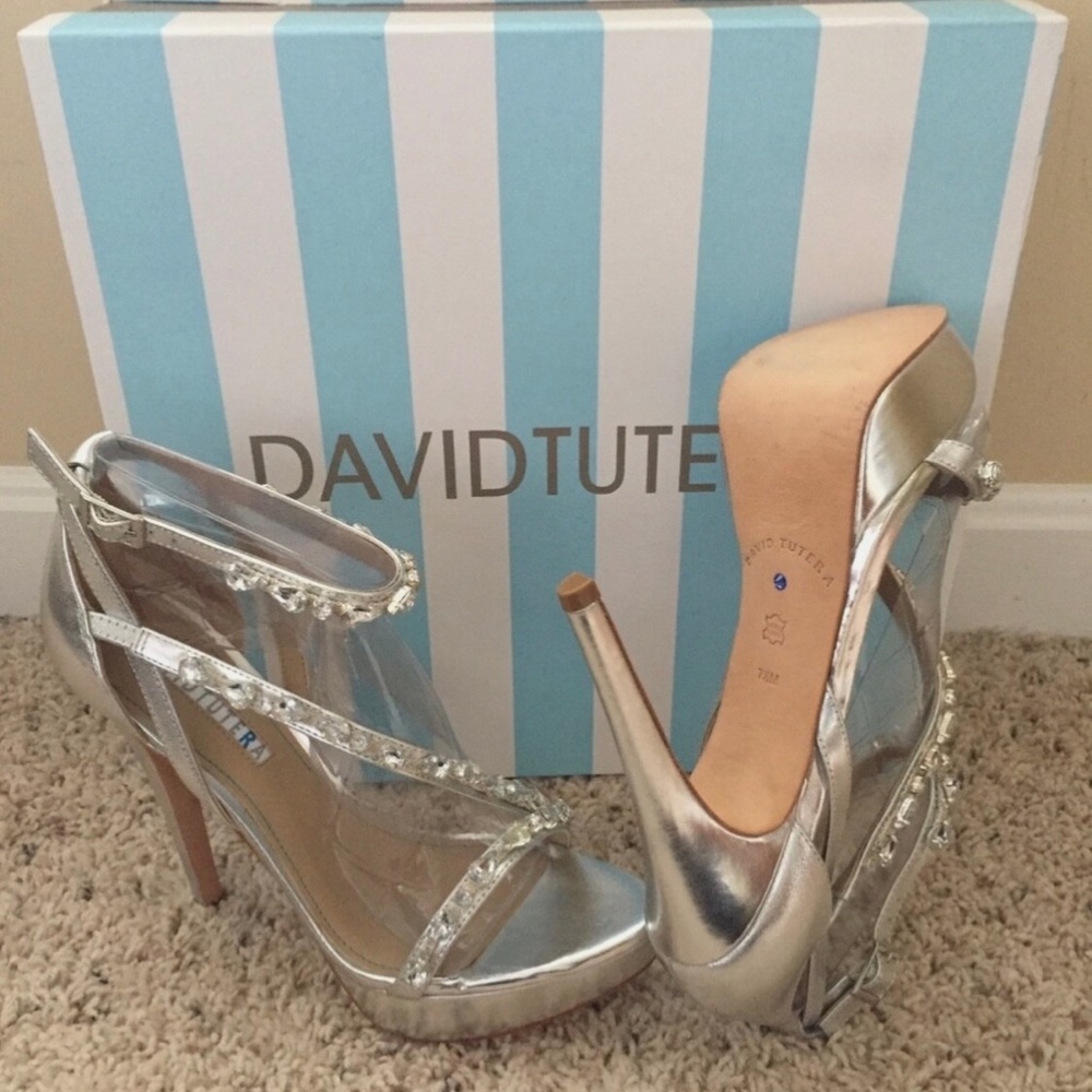 David Tutera Cascade Women's strappy embellished stiletto heel silver NIB - Picture 4 of 6